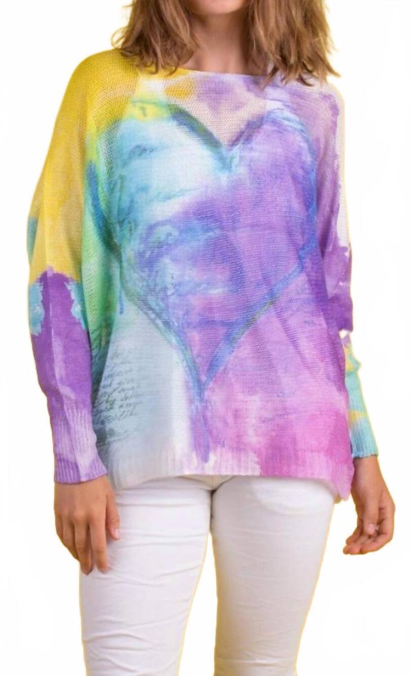 NEW GIGI MODA emy batwing sweater with watercolor heart design in white